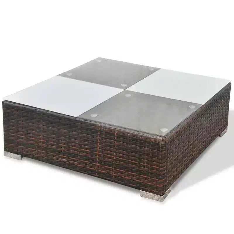 vidaXL conjunto de salón para patio de 5 piezas - ratán sintético, marrón - conjunto de sofá para exteriores duradero y resistente a todo tipo de clima, con cojines, otomana y mesa de té