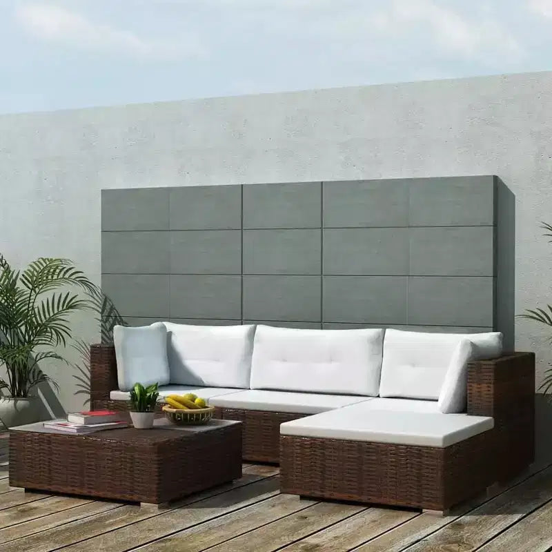 vidaXL conjunto de salón para patio de 5 piezas - ratán sintético, marrón - conjunto de sofá para exteriores duradero y resistente a todo tipo de clima, con cojines, otomana y mesa de té