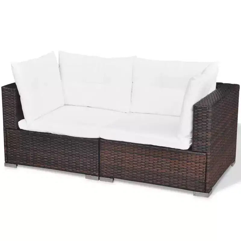 vidaXL conjunto de salón para patio de 5 piezas - ratán sintético, marrón - conjunto de sofá para exteriores duradero y resistente a todo tipo de clima, con cojines, otomana y mesa de té