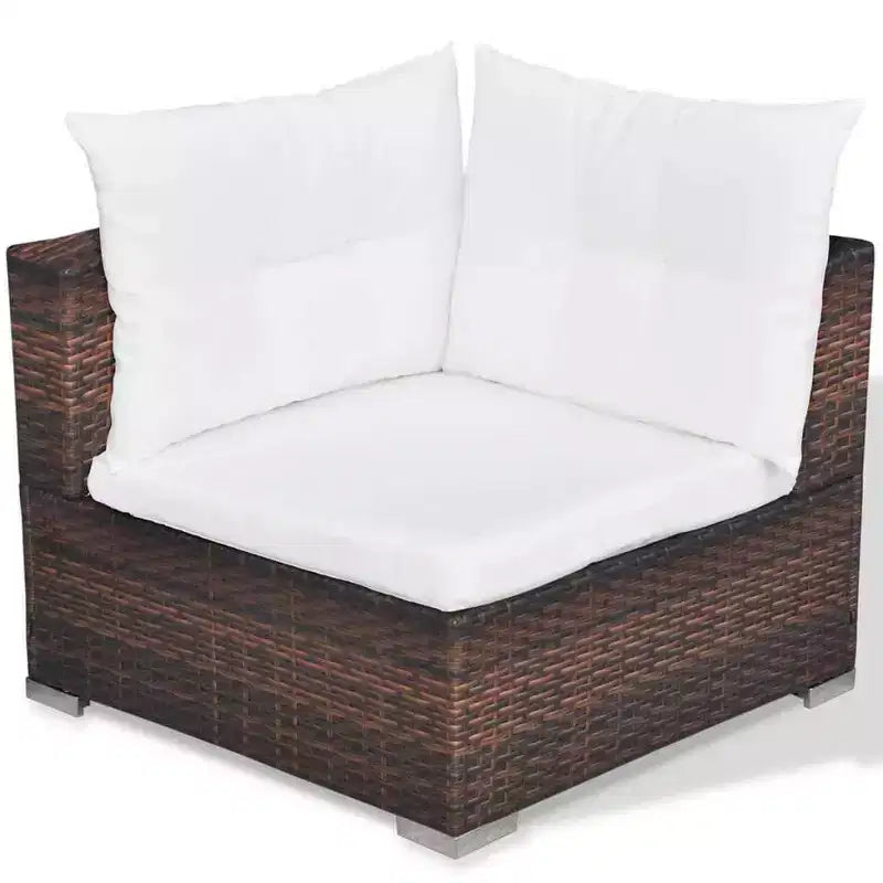 vidaXL conjunto de salón para patio de 5 piezas - ratán sintético, marrón - conjunto de sofá para exteriores duradero y resistente a todo tipo de clima, con cojines, otomana y mesa de té
