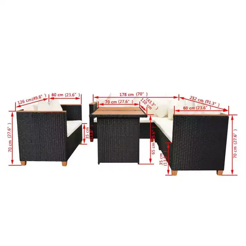 Ensemble de mobilier de terrasse vidaXL de 5 pièces, polyrotin noir et blanc crème