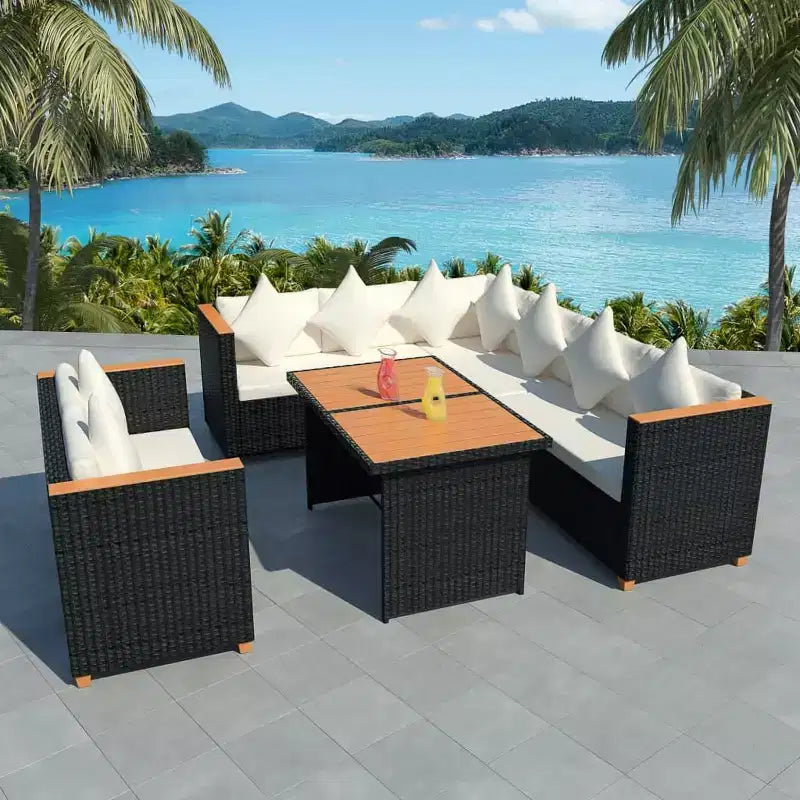Ensemble de mobilier de terrasse vidaXL de 5 pièces, polyrotin noir et blanc crème