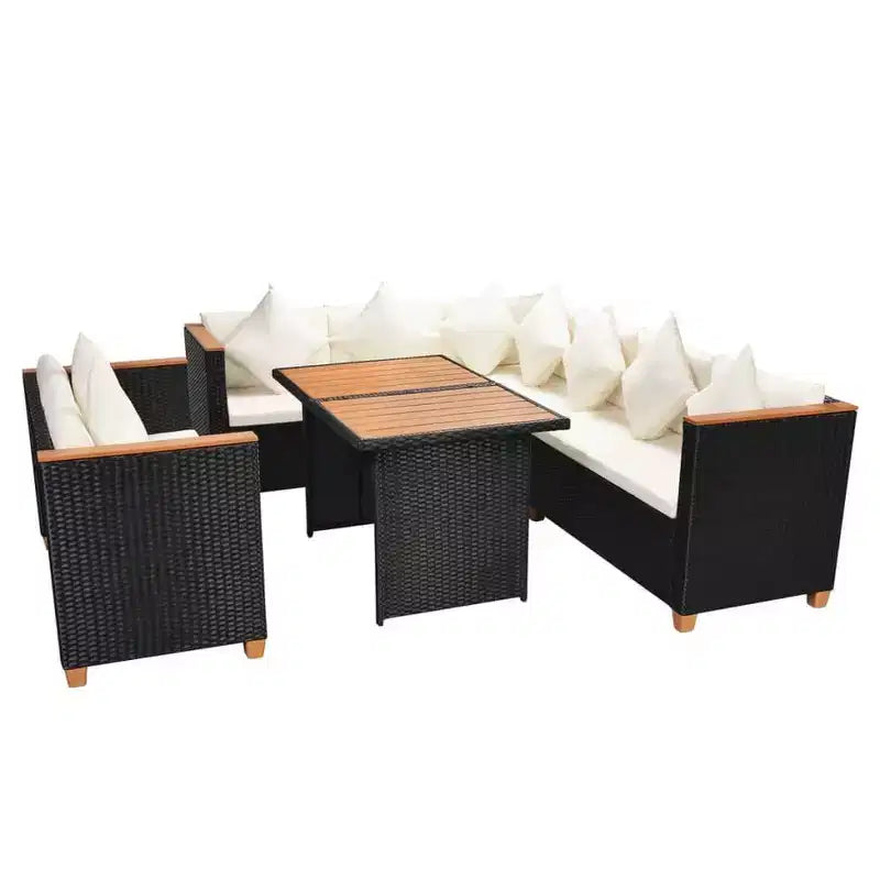 Ensemble de mobilier de terrasse vidaXL de 5 pièces, polyrotin noir et blanc crème
