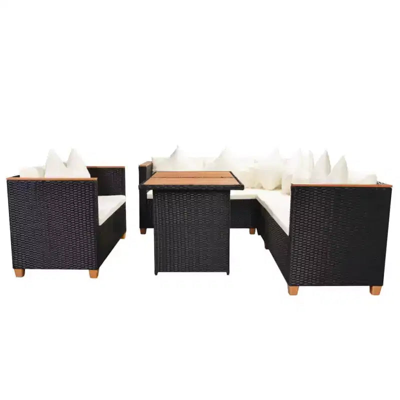 Ensemble de mobilier de terrasse vidaXL de 5 pièces, polyrotin noir et blanc crème