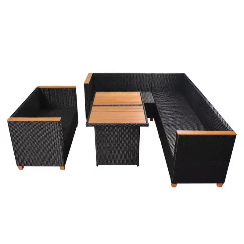 Ensemble de mobilier de terrasse vidaXL de 5 pièces, polyrotin noir et blanc crème