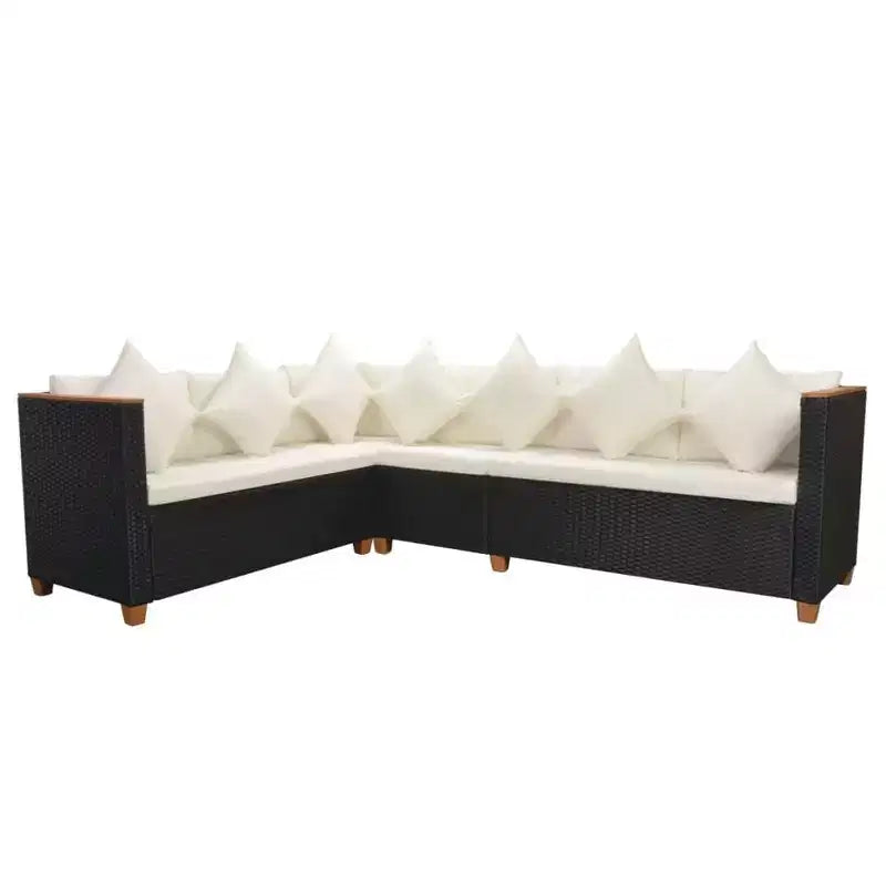 Ensemble de mobilier de terrasse vidaXL de 5 pièces, polyrotin noir et blanc crème