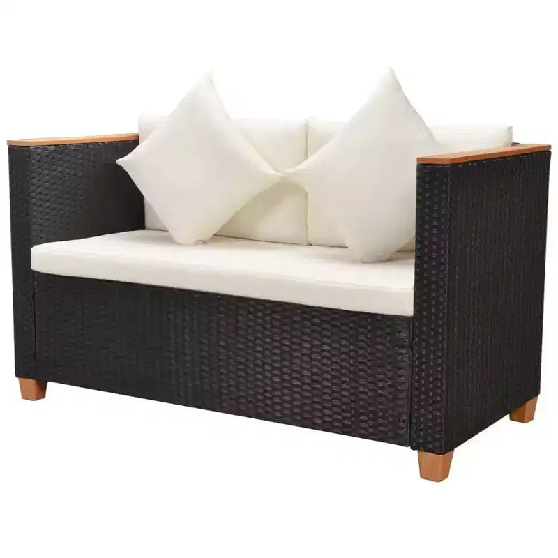 Ensemble de mobilier de terrasse vidaXL de 5 pièces, polyrotin noir et blanc crème