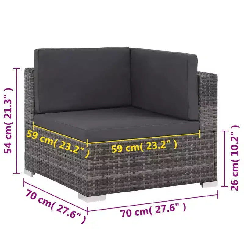 Ensemble de salon de jardin vidaXL - canapé d'angle 6 pièces en polyrotin gris avec table basse et pouf - sièges d'extérieur confortables avec coussins