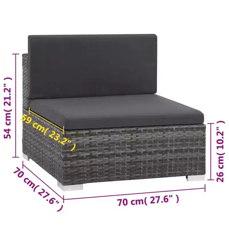 Ensemble de salon de jardin vidaXL - canapé d'angle 6 pièces en polyrotin gris avec table basse et pouf - sièges d'extérieur confortables avec coussins