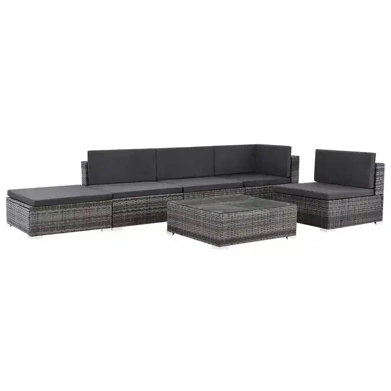 Ensemble de salon de jardin vidaXL - canapé d'angle 6 pièces en polyrotin gris avec table basse et pouf - sièges d'extérieur confortables avec coussins