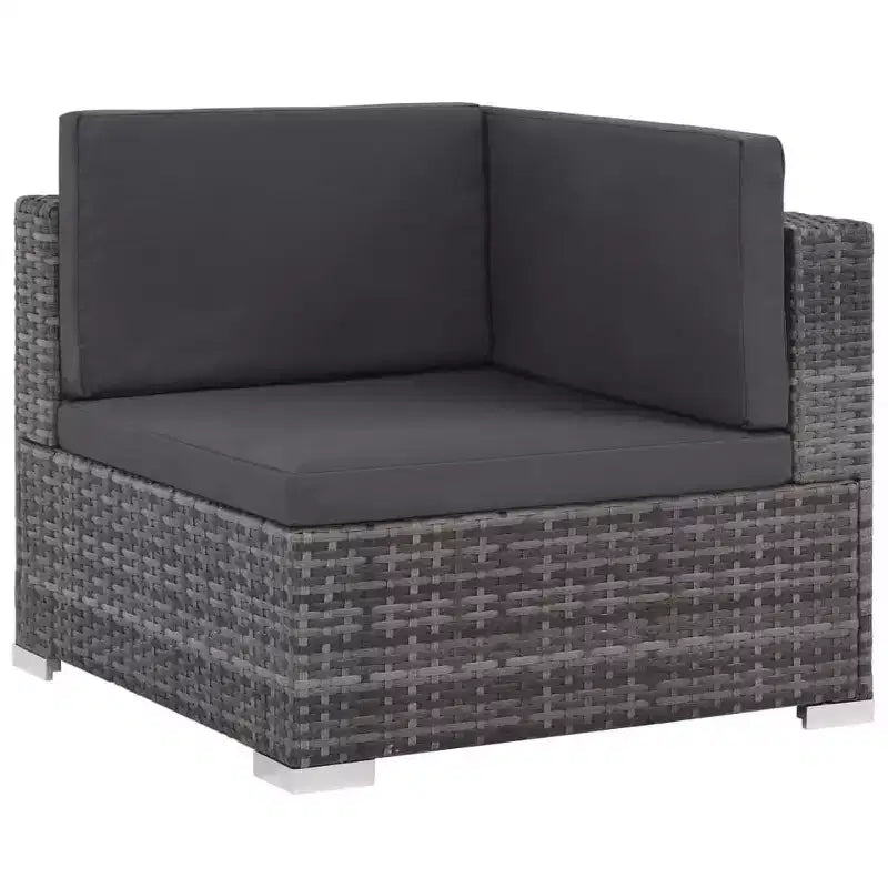 Ensemble de salon de jardin vidaXL - canapé d'angle 6 pièces en polyrotin gris avec table basse et pouf - sièges d'extérieur confortables avec coussins