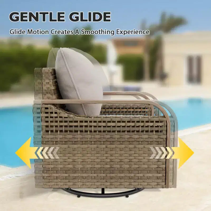 Conjunto de conversación de mimbre para patio exterior EAGLE PEAK, con 2 mecedoras giratorias, sofá de dos plazas, mesa de centro y mesa auxiliar, 5 piezas