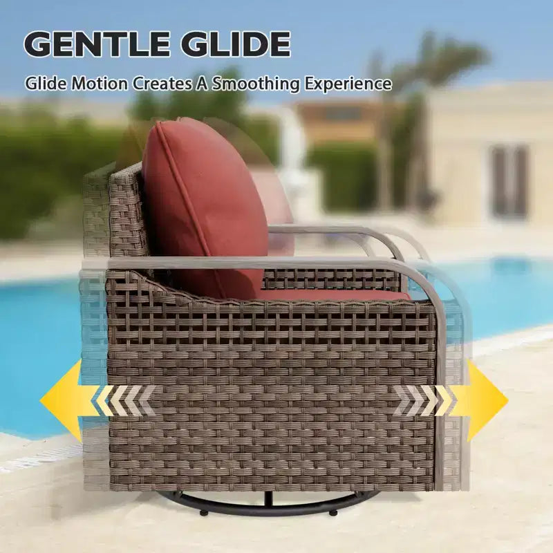 Conjunto de conversación de mimbre para patio exterior EAGLE PEAK, con 2 mecedoras giratorias, sofá de dos plazas, mesa de centro y mesa auxiliar, 5 piezas
