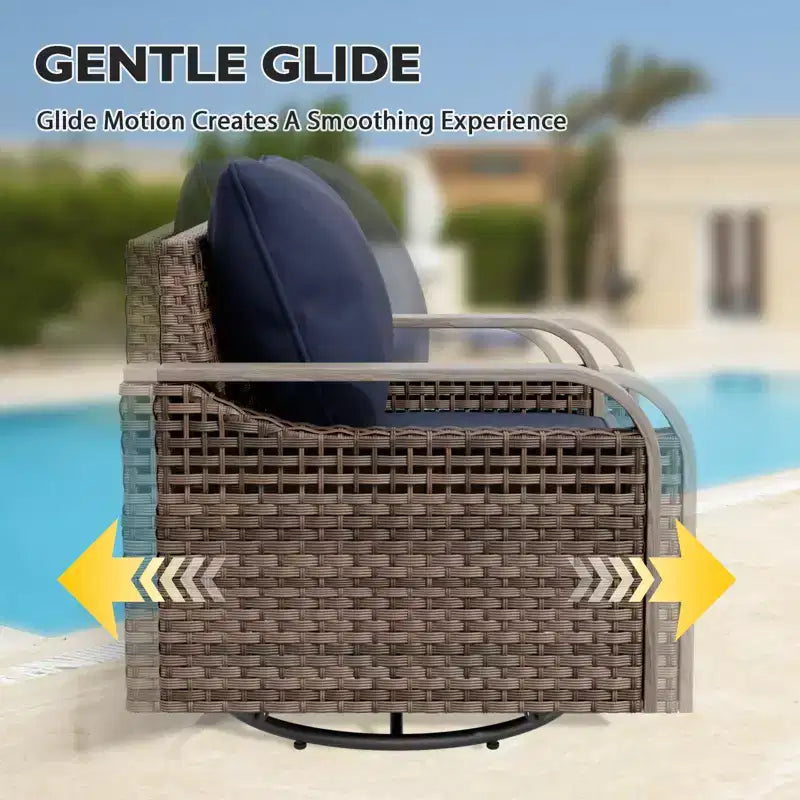 Conjunto de conversación de mimbre para patio exterior EAGLE PEAK, con 2 mecedoras giratorias, sofá de dos plazas, mesa de centro y mesa auxiliar, 5 piezas