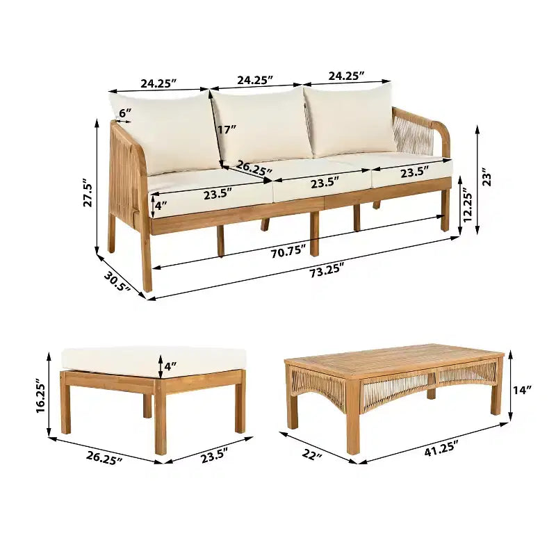 Ensemble de conversation de patio Christopher Knight Home Ignis Boho, 5 pièces, en bois d’acacia et faux rotin, avec coussins et table basse à lattes