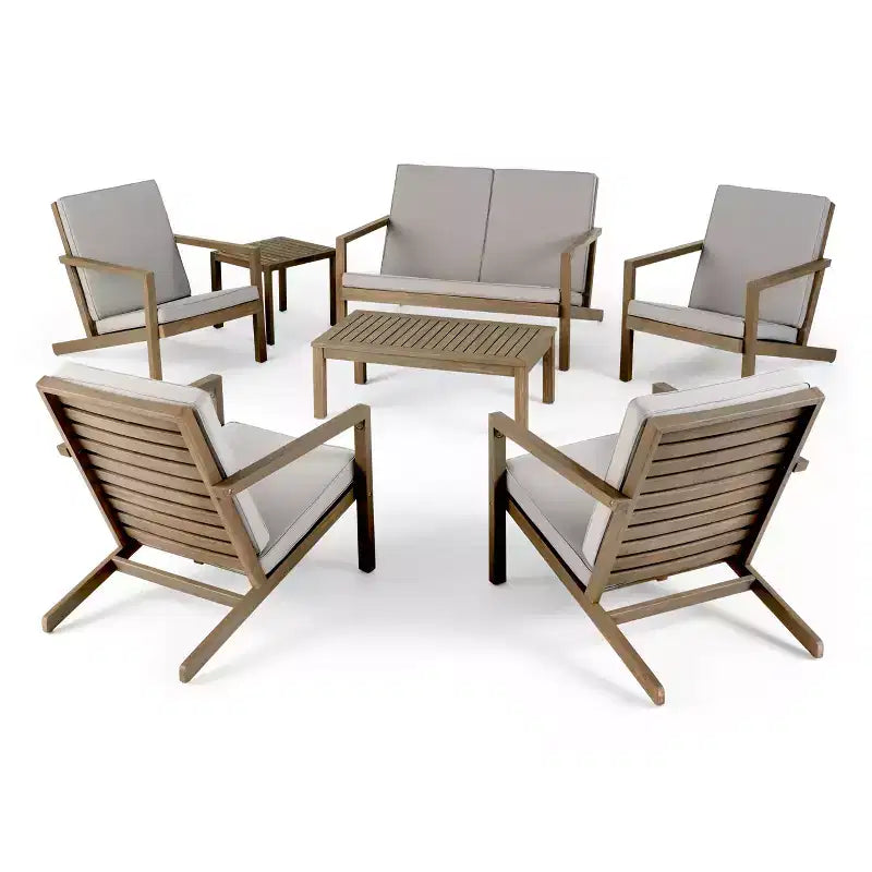 Conjunto de conversación para exteriores Christopher Knight Home Todd de 7 piezas de madera de acacia con cojines resistentes al agua