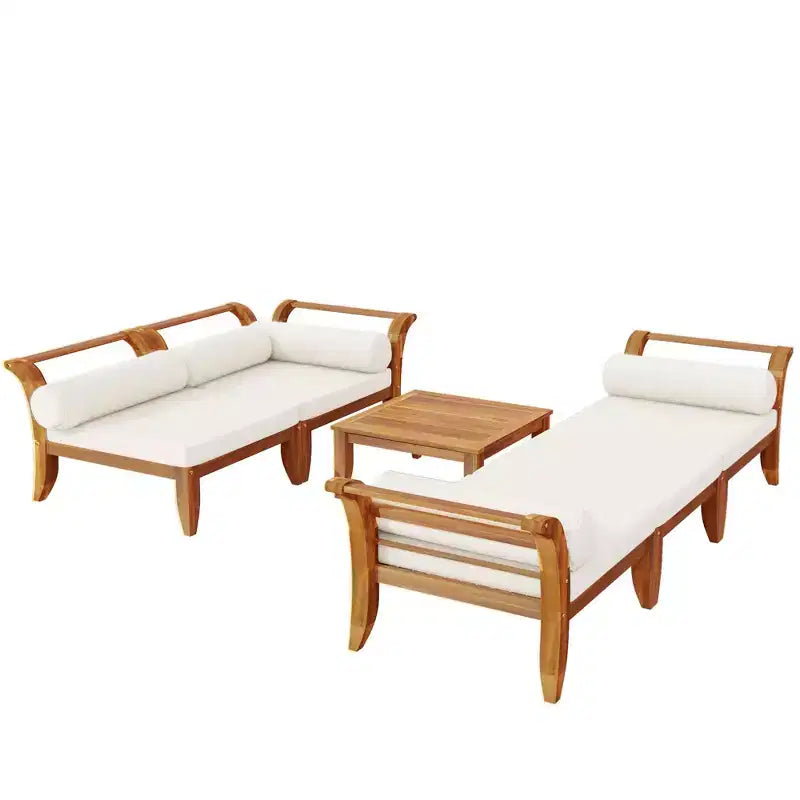 Conjunto de sofá para patio de 6 PIEZAS, conjunto modular seccional de muebles de jardín para exterior, conjunto de conversación en forma de L con mesa, otomana, cojines y almohadas- ModernLuxe