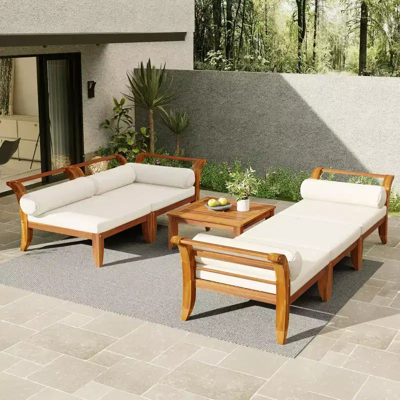 Conjunto de sofá para patio de 6 PIEZAS, conjunto modular seccional de muebles de jardín para exterior, conjunto de conversación en forma de L con mesa, otomana, cojines y almohadas- ModernLuxe
