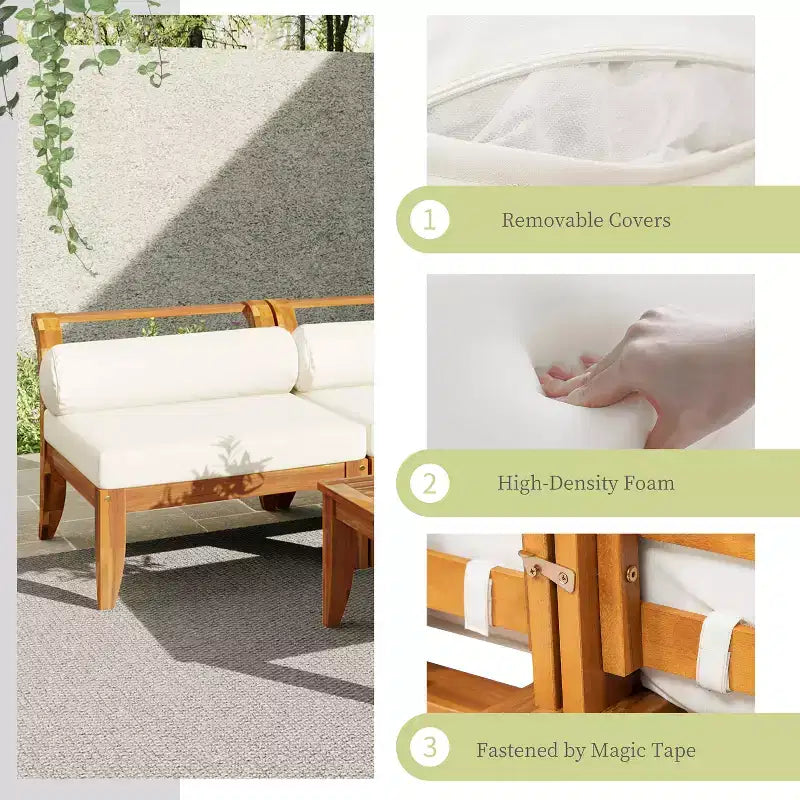 Conjunto de sofá para patio de 6 PIEZAS, conjunto modular seccional de muebles de jardín para exterior, conjunto de conversación en forma de L con mesa, otomana, cojines y almohadas- ModernLuxe