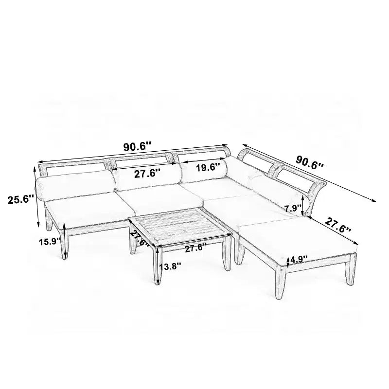 Conjunto de sofá para patio de 6 PIEZAS, conjunto modular seccional de muebles de jardín para exterior, conjunto de conversación en forma de L con mesa, otomana, cojines y almohadas- ModernLuxe