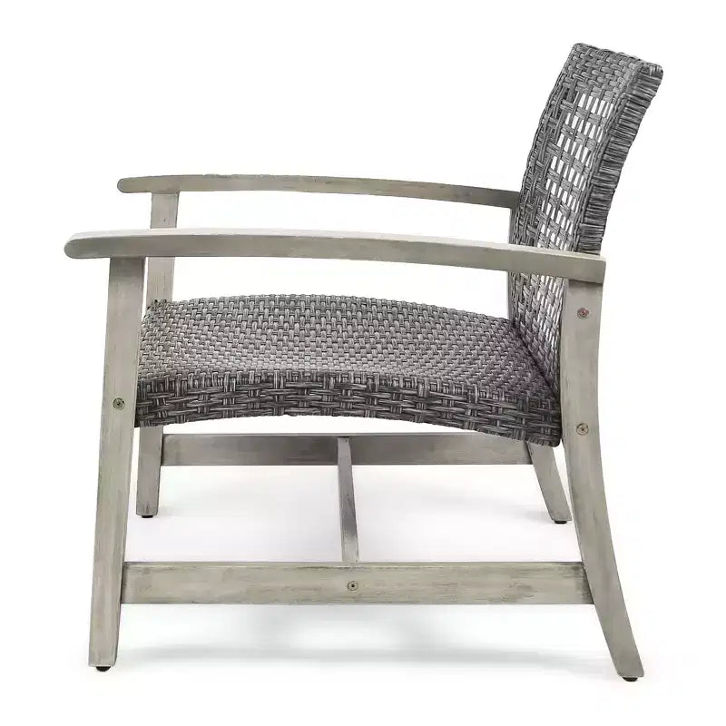 GDFStudio Savannah conjunto de conversación para exterior de madera de acacia y mimbre, sofá biplaza y sillón, 6 plazas