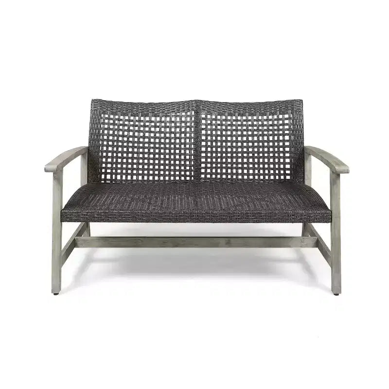 GDFStudio Savannah conjunto de conversación para exterior de madera de acacia y mimbre, sofá biplaza y sillón, 6 plazas