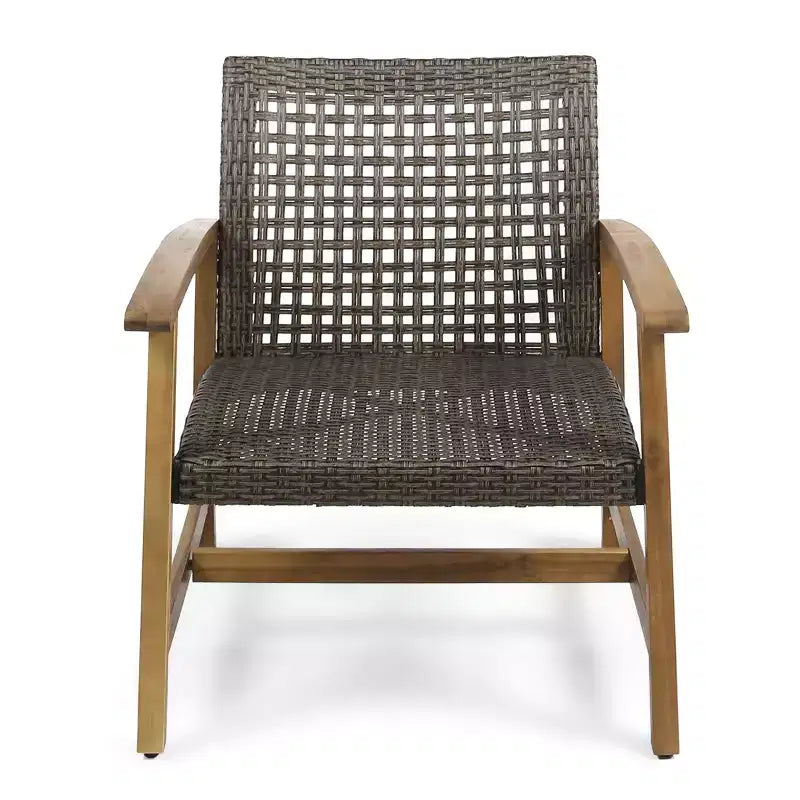 GDFStudio Savannah conjunto de conversación para exterior de madera de acacia y mimbre, sofá biplaza y sillón, 6 plazas