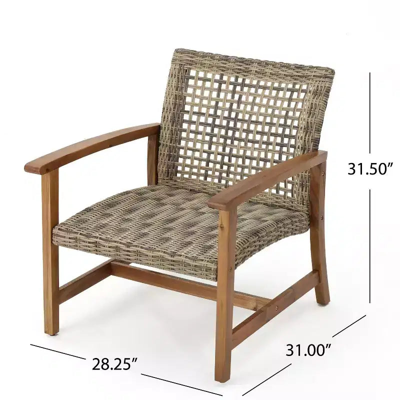 GDFStudio Savannah conjunto de conversación para exterior de madera de acacia y mimbre, sofá biplaza y sillón, 6 plazas