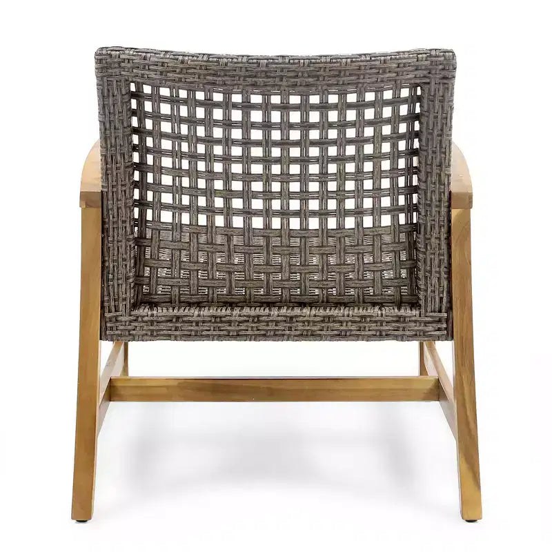 GDFStudio Savannah conjunto de conversación para exterior de madera de acacia y mimbre, sofá biplaza y sillón, 6 plazas