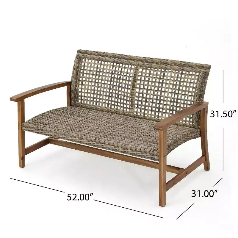 GDFStudio Savannah conjunto de conversación para exterior de madera de acacia y mimbre, sofá biplaza y sillón, 6 plazas