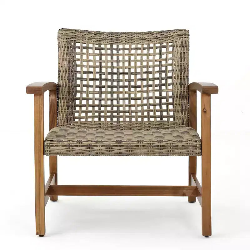 GDFStudio Savannah conjunto de conversación para exterior de madera de acacia y mimbre, sofá biplaza y sillón, 6 plazas