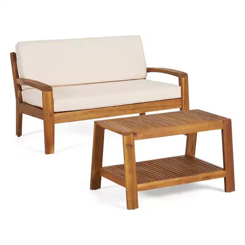 Conjunto de conversación para exterior de madera de acacia Parma de GDFStudio para 7 personas, sofá modular con otomana
