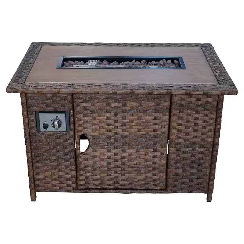 Ensemble de causeuse Courtyard Casual Costa Mesa 5 pièces - marron, un canapé, deux fauteuils club, une table d'appoint et un cadre de brasero avec tissu en polyester teint dans la masse