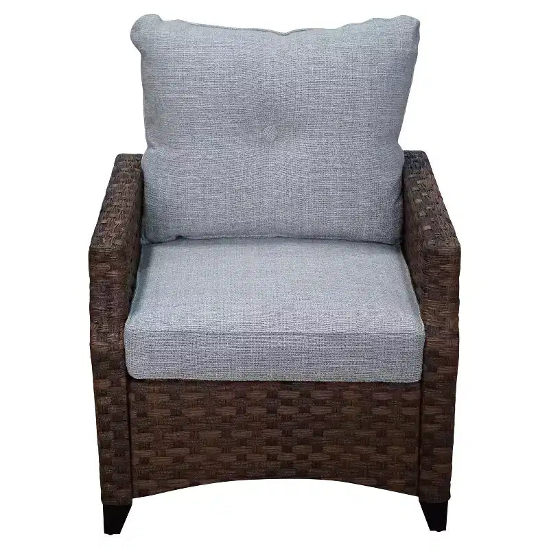 Ensemble de causeuse Courtyard Casual Costa Mesa 5 pièces - marron, un canapé, deux fauteuils club, une table d'appoint et un cadre de brasero avec tissu en polyester teint dans la masse