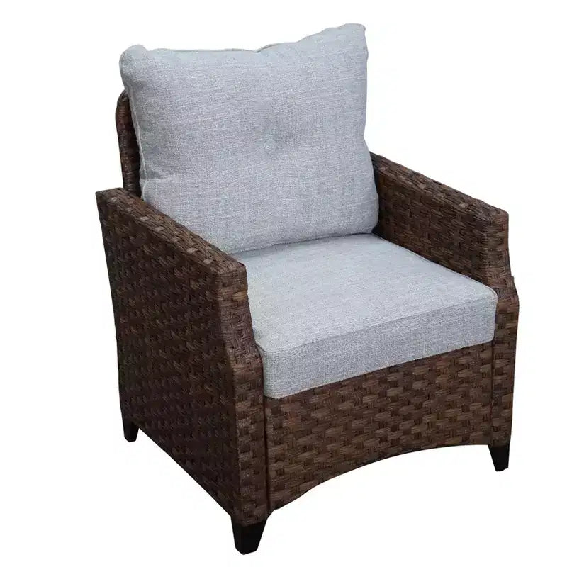 Ensemble de causeuse Courtyard Casual Costa Mesa 5 pièces - marron, un canapé, deux fauteuils club, une table d'appoint et un cadre de brasero avec tissu en polyester teint dans la masse