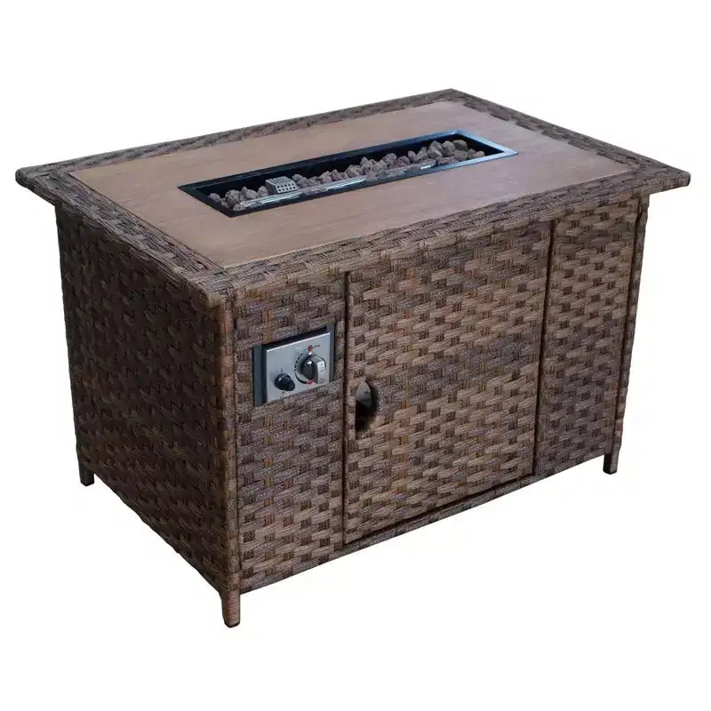 Ensemble de causeuse Courtyard Casual Costa Mesa 5 pièces - marron, un canapé, deux fauteuils club, une table d'appoint et un cadre de brasero avec tissu en polyester teint dans la masse