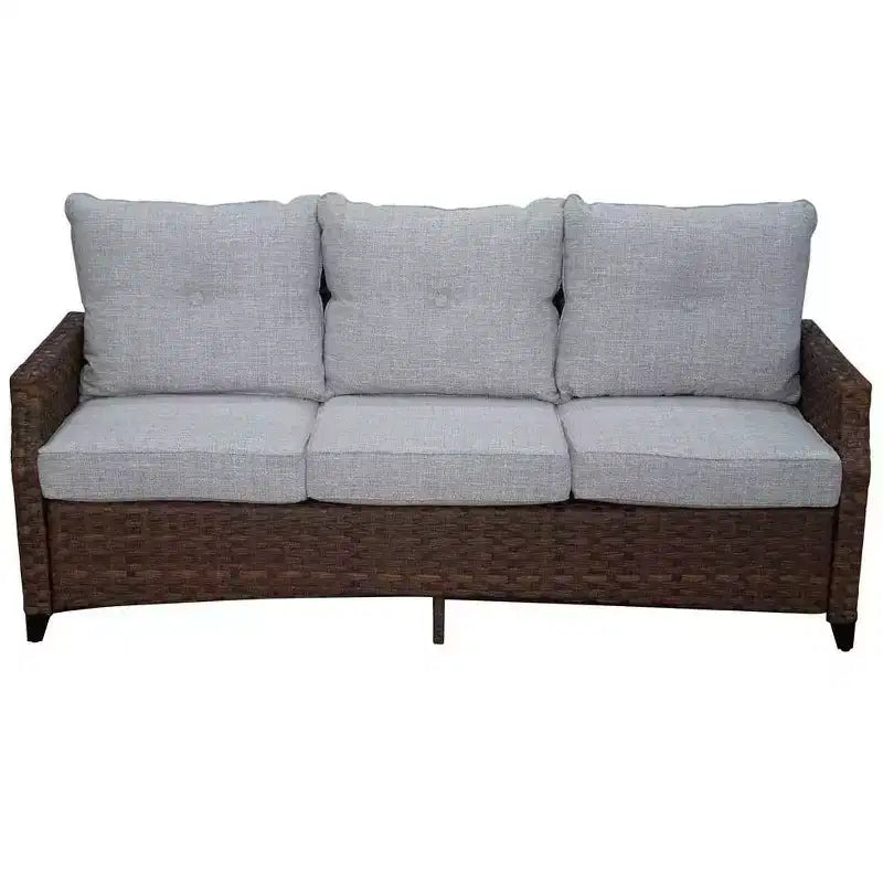 Ensemble de canapé Courtyard Casual Costa Mesa 5 pièces - marron, un canapé, deux fauteuils club, une table d’appoint et une structure de brasero avec tissu en polyester teint dans la masse