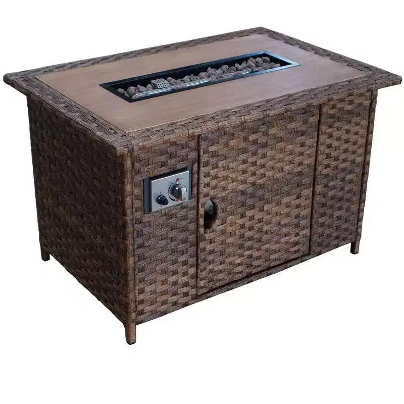 Ensemble de canapé Courtyard Casual Costa Mesa 5 pièces - marron, un canapé, deux fauteuils club, une table d’appoint et une structure de brasero avec tissu en polyester teint dans la masse