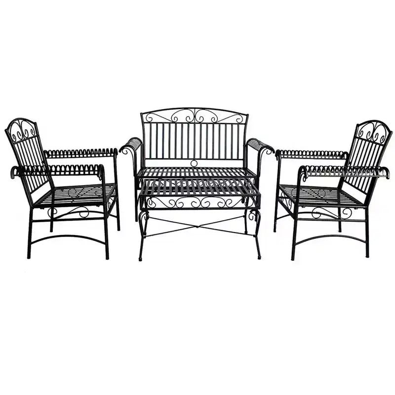 Courtyard Casual Black Steel French Quarter Outdoor 4 pc Metal Seating Group