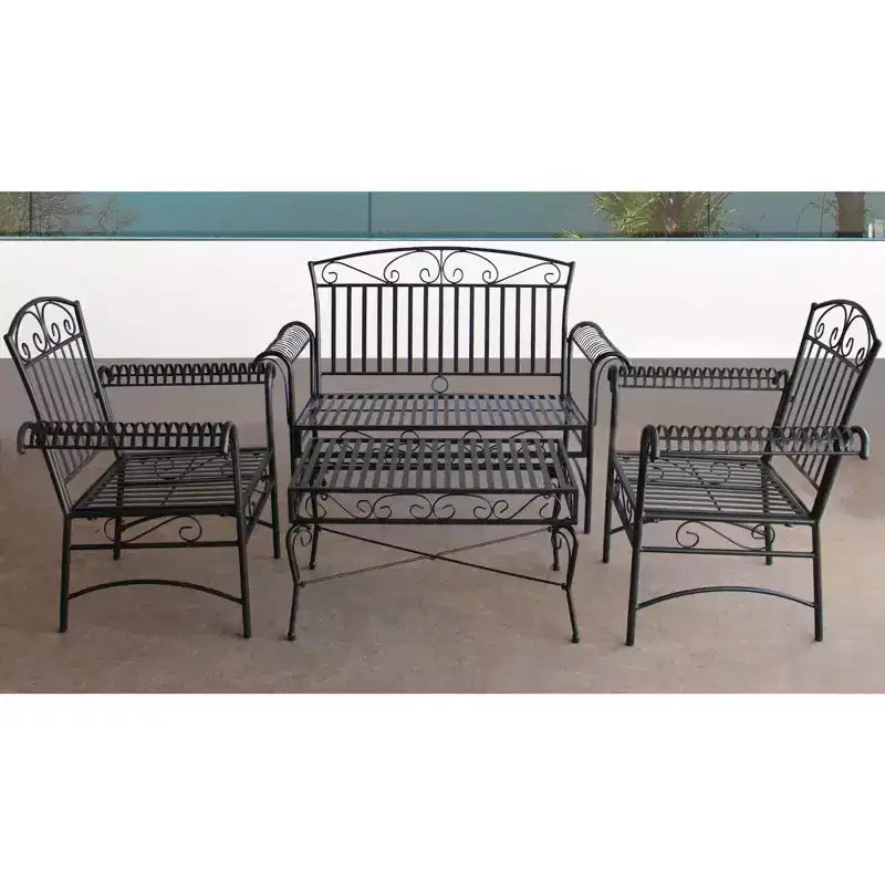 Conjunto de asientos de metal de exterior de 4 piezas French Quarter de acero negro de Courtyard Casual