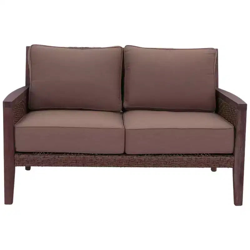 Conjunto de sofá de dos plazas Courtyard Casual Buena Vista II de 6 piezas con otomanas. Incluye: un sofá de dos plazas, una mesa de centro, dos sillones club y dos otomanas