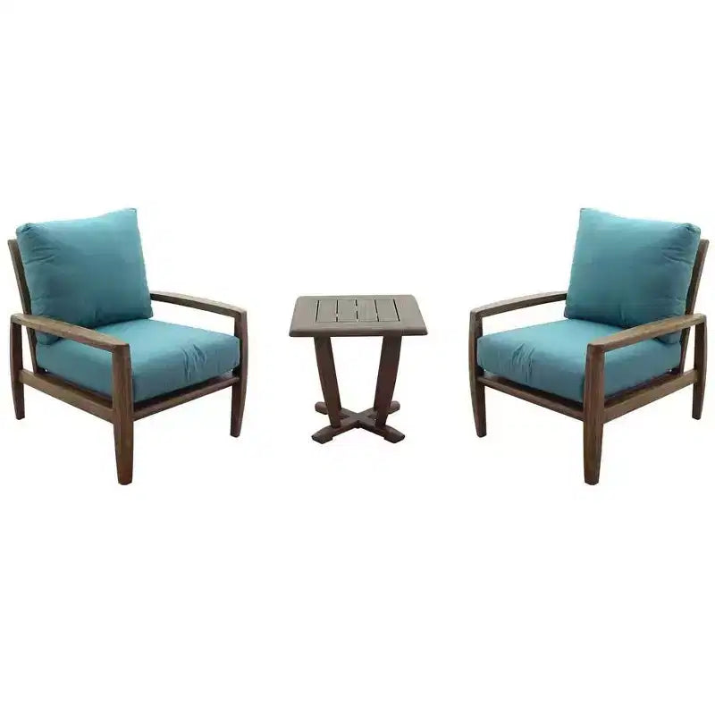 Courtyard Casual Avalon FSC Teak 3 pc Seating Set Includes: Two Club Chairs and One Square End Table