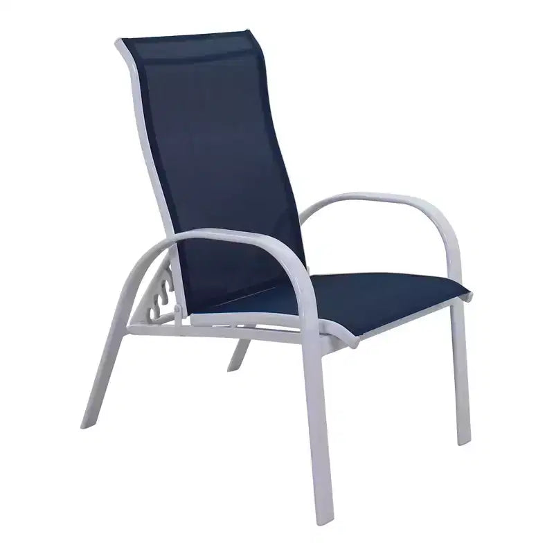Conjunto de 5 sillas reclinables Santa Fe de Courtyard Casual con otomanas Incluye dos sillas reclinables tipo sling, dos otomanas tipo sling y una mesa auxiliar
