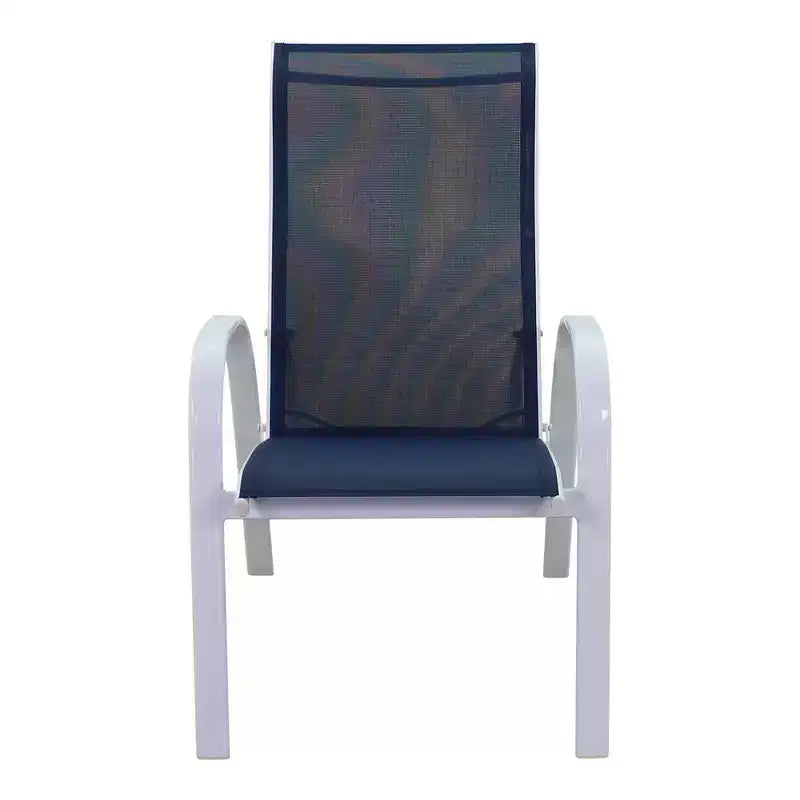 Conjunto de 5 sillas reclinables Santa Fe de Courtyard Casual con otomanas Incluye dos sillas reclinables tipo sling, dos otomanas tipo sling y una mesa auxiliar