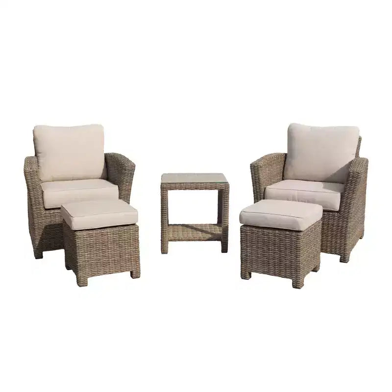 Courtyard Casual Capri 5 pc Relax Chat Set Includes: One End Table, Two Club Chairs and Two Ottomans