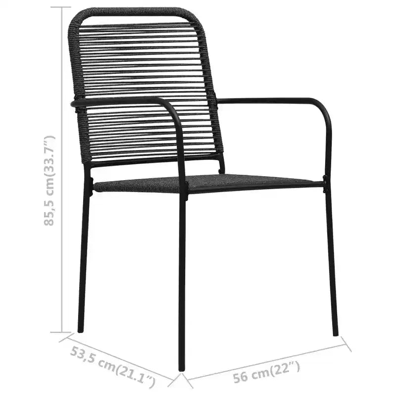 Conjunto de comedor de jardín vidaXL de 5/7 piezas, cuerda de algodón y acero negros, para exterior y patio