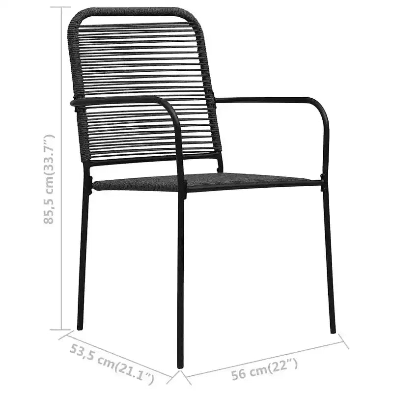 Conjunto de comedor de jardín vidaXL de 5/7 piezas, cuerda de algodón y acero negros, para exterior y patio