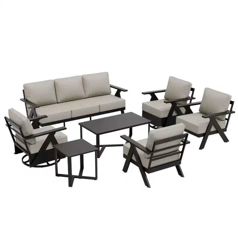 Conjunto moderno de muebles de patio para exterior de 7 piezas EAGLE PEAK Urban Slate: sofá, sillas mecedoras giratorias, sillas de patio, mesa de centro y mesa auxiliar