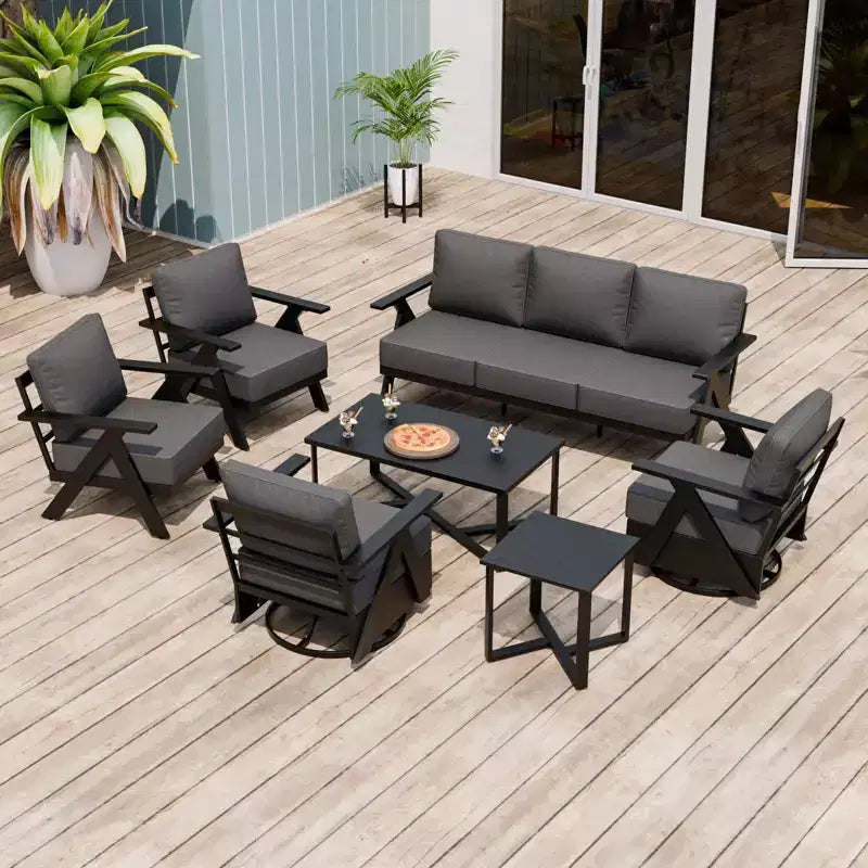 Conjunto moderno de muebles de patio para exterior de 7 piezas EAGLE PEAK Urban Slate: sofá, sillas mecedoras giratorias, sillas de patio, mesa de centro y mesa auxiliar