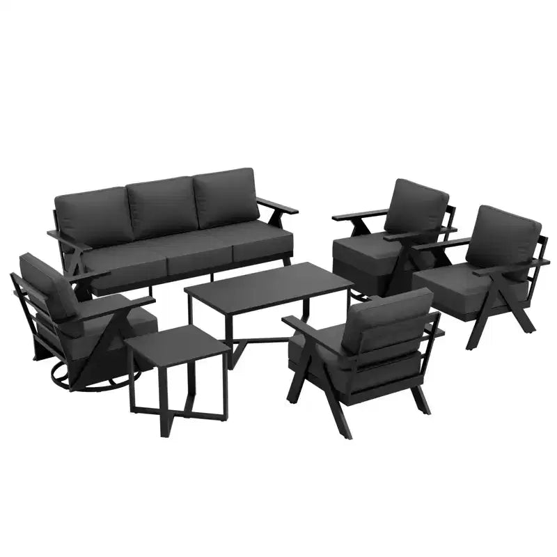 Conjunto moderno de muebles de patio para exterior de 7 piezas EAGLE PEAK Urban Slate: sofá, sillas mecedoras giratorias, sillas de patio, mesa de centro y mesa auxiliar
